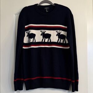 Cotton Men’s Navy Sweater with Moose Design, 100% cotton, double-side design